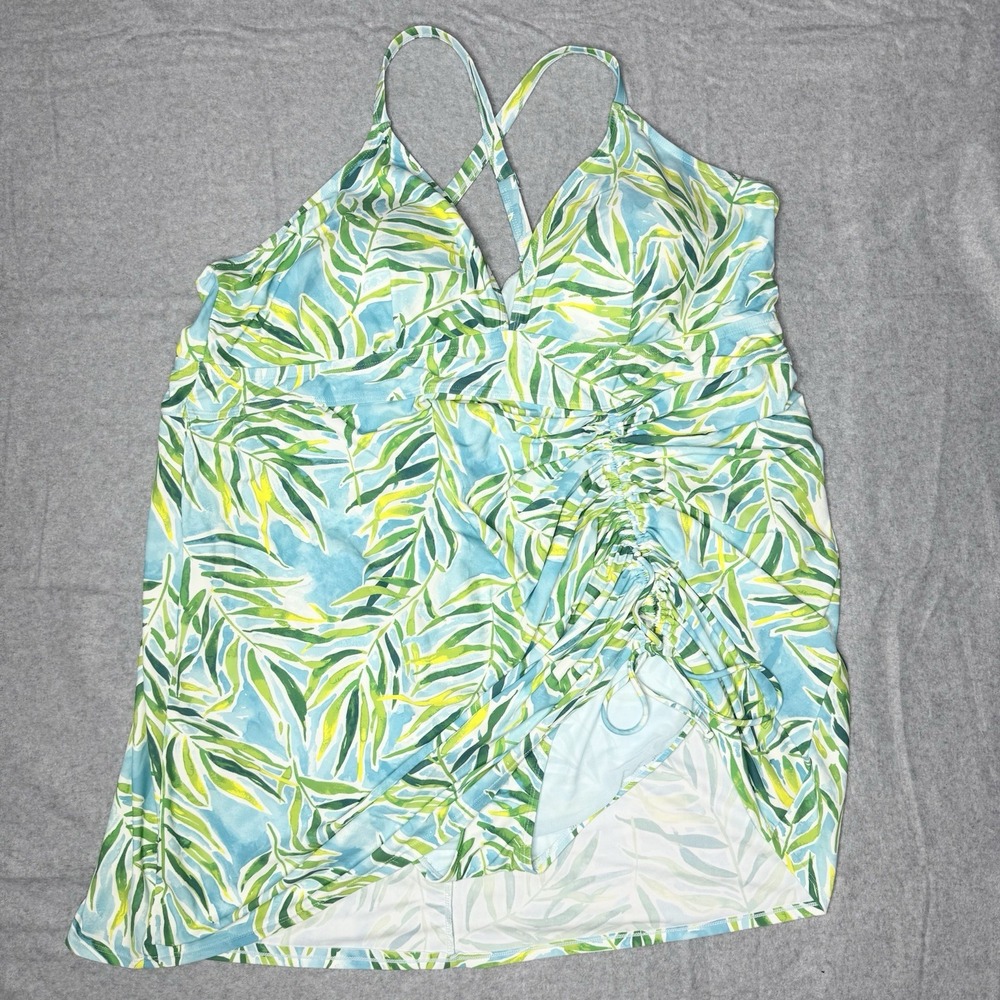 Torrid Side‎ Cinch Fitted Swim Dress With Brief Summer Tropical Blue Womens 5X